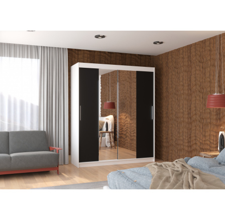 Tolóajtós szekrény tükörrel DALLAS 180 Fehér+Fekete