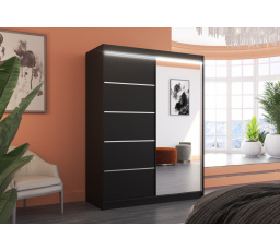 Tolóajtós szekrény tükörrel és LED világítással LIMBO 150 Fekete+Fekete