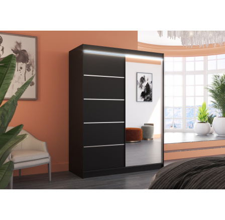 Tolóajtós szekrény tükörrel és LED világítással LIMBO 150 Fekete+Fekete