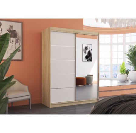 Tolóajtós szekrény tükörrel LIMBO 150 Sonoma+Fehér