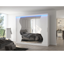 Tolóajtós szekrény tükörrel és LED világítással SHARON 250 Fehér+Fehér