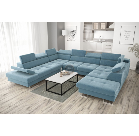 NAROŻNIK GALAXY MAX I Z FUNKCJĄ SPANIA 280x350x225 - Odcienie niebieskiego , lewa