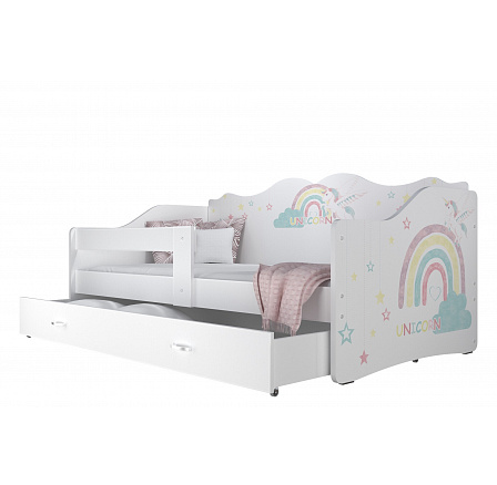 Dětská postel NELA se šuplíkem bez matrace, 160x80 cm, Bílá/Unicorn Dětská postel NELA se šuplíkem bez matrace, 160x80 cm, Bílá/Unicorn