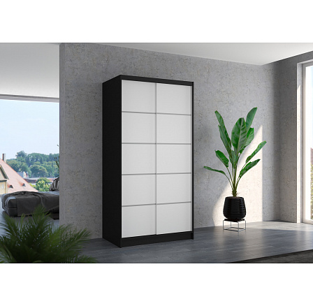 Tolóajtós ruhásszekrény RIVA 100 Fekete+Fehér