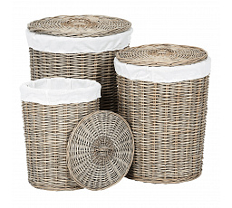 Koš proutěný - prádelní, s víkem, šedý, cena za sadu 3 ks