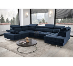 NAROŻNIK GALAXY MAX II Z FUNKCJĄ SPANIA 210x350x165 - Odcienie granatu , lewa