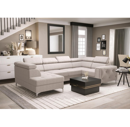 NAROŻNIK ORION MAX II Z FUNKCJĄ SPANIA 165X350X185 CM - Odcienie beżu , prawa