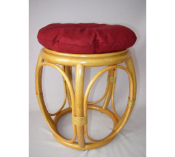 Ratanová taburetka široká medová polstr vínový