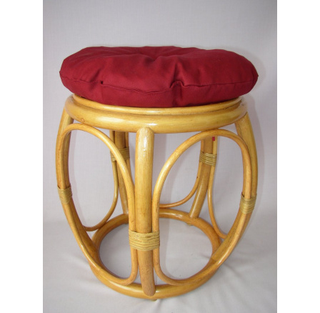 Ratanová taburetka široká medová polstr vínový