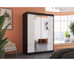 Tolóajtós szekrény tükörrel NORDIC 150 Fekete+Fehér