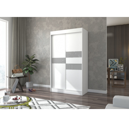 Tolóajtós szekrény lacobellel BATIA 120 Fehér+Szürke Lacobel