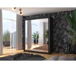 MORGAN 180 Tolóajtós és tükrös ruhásszekrény Fekete+Fekete