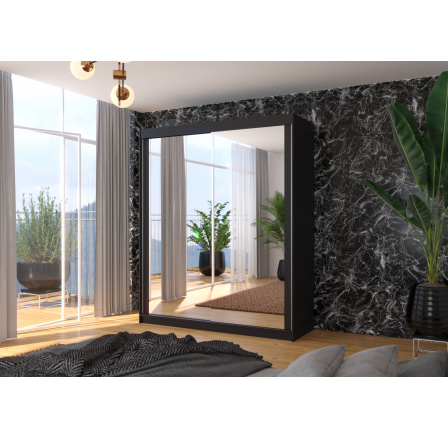 MORGAN 180 Tolóajtós és tükrös ruhásszekrény Fekete+Fekete