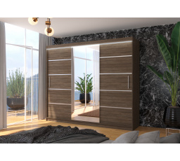 Tolóajtós szekrény tükörrel és LED világítással SALTO 250 Choco+Choco