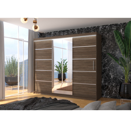 Tolóajtós szekrény tükörrel és LED világítással SALTO 250 Choco+Choco