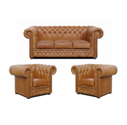 Sedací souprava Chesterfield Lord 3+1+1 kůže koňak