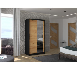 Tolóajtós szekrény tükörrel BAROS 100 Fekete+Artisan