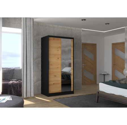 Tolóajtós szekrény tükörrel BAROS 100 Fekete+Artisan