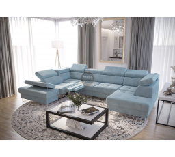 NAROŻNIK GALAXY MAX II RELAX Z FUNKCJĄ SPANIA 215x350x170 - Odcienie niebieskiego , lewa