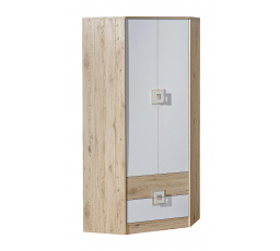 Rohová šatní skříň NICO 02, Světlý Dub/Bílá/Světlý Dub