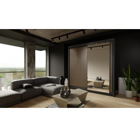 Šatní skříň RONY 203, Černá/Dub wotan