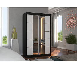 Tolóajtós szekrény tükörrel GENUA 120 Fekete+Fehér