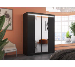 Tolóajtós szekrény tükörrel és LED világítással FEVER 150 Fekete+Fekete