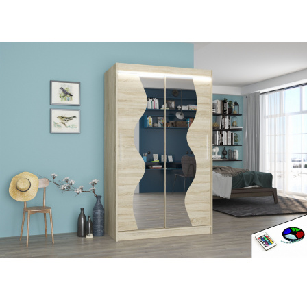 Tolóajtós szekrény tükörrel és LED világítással OSWALD 120 Sonoma+Sonoma