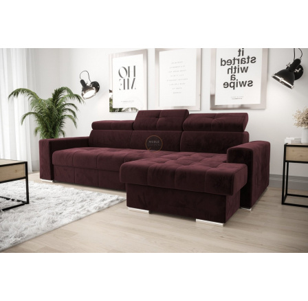 NAROŻNIK Z FUNKCJĄ SPANIA MARGO 160x250 - prawa , Odcienie bordowego