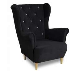 Relaxační křeslo ušák Selene K černá s krystaly