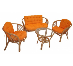 Ratanová sedací souprava Bahama tmavý med velká polstry oranžový melír