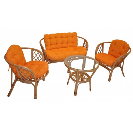 Ratanová sedací souprava Bahama tmavý med velká polstry oranžový melír