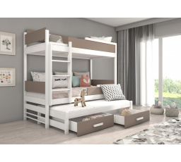 Háromszemélyes emeletes ágy matracokkal QUEEN 200x90 Fehér+Szarvasgomba