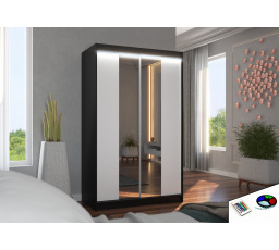 Tolóajtós szekrény tükörrel és LED világítással MARVIN 120 Fekete+Fehér