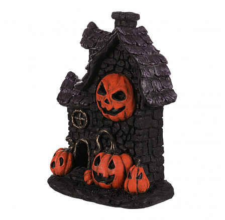Magnézium házikó - Halloween, LED világítás, fekete tökökkel Magnézium házikó - Halloween, LED világítás, fekete tökökkel