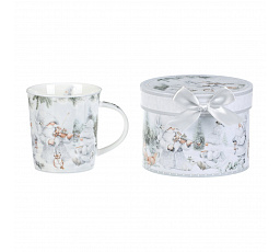 Porcelán bögre - 350 ml, díszcsomagolás, téli táj manókkal