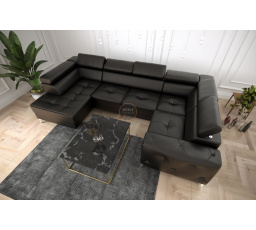 NAROŻNIK ORION MAX II Z FUNKCJĄ SPANIA 165X350X185 CM SKÓRA NATURALNA - Skóra czarna , prawa