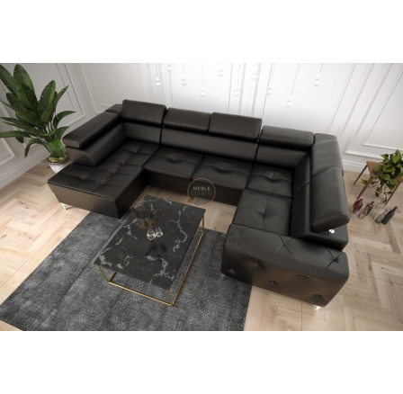 NAROŻNIK ORION MAX II Z FUNKCJĄ SPANIA 165X350X185 CM SKÓRA NATURALNA - Skóra czarna , prawa