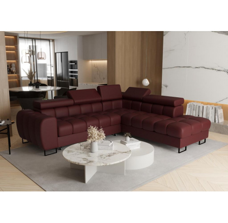 NAROŻNIK ASPEN 260x225 CM SKÓRA NATURALNA - prawa , Skóra bordowa