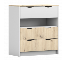 Komód 3S - JOY I 03, Fehér/Tölgy Artisan