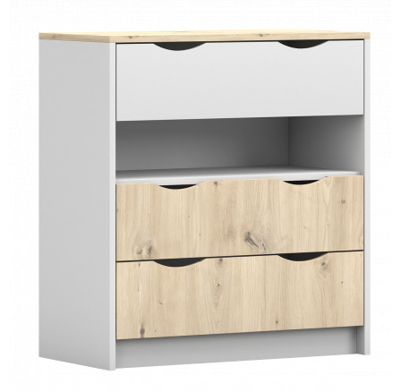 Komód 3S - JOY I 03, Fehér/Tölgy Artisan