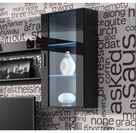 Závěsná vitrína SOHO S2, černá/černý lesk