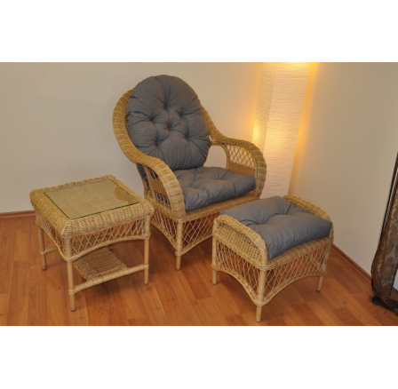 Ratanová sedací souprava Florida pohoda medová - polstry šedý melír