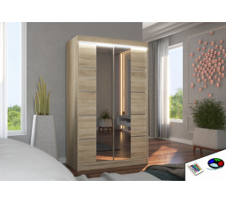 Tolóajtós szekrény tükörrel és LED világítással GENUA 120 Sonoma+Sonoma