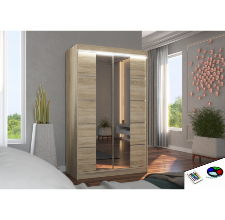 Tolóajtós szekrény tükörrel és LED világítással GENUA 120 Sonoma+Sonoma