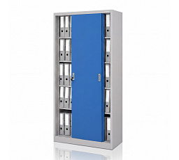Irodai fém szekrény tolóajtókkal szürke-kék: KUBA 900 x 1850 x 400 mm