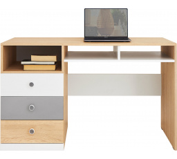 PIXEL PX8 íróasztal, Piskóta Tölgy/Fehér Lux/Szürke