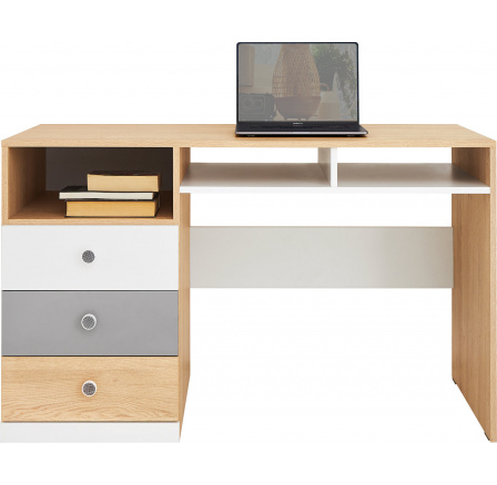 PIXEL PX8 íróasztal, Piskóta Tölgy/Fehér Lux/Szürke