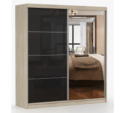 MULTI 31 gardróbszekrény - 203 cm, Sonoma Tölgy/Fekete Fényes