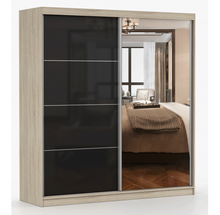 MULTI 31 gardróbszekrény - 203 cm, Sonoma Tölgy/Fekete Fényes